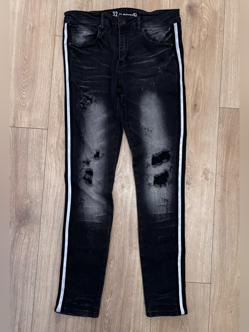 Men's Black Skinny Jeans with White Side Stripe